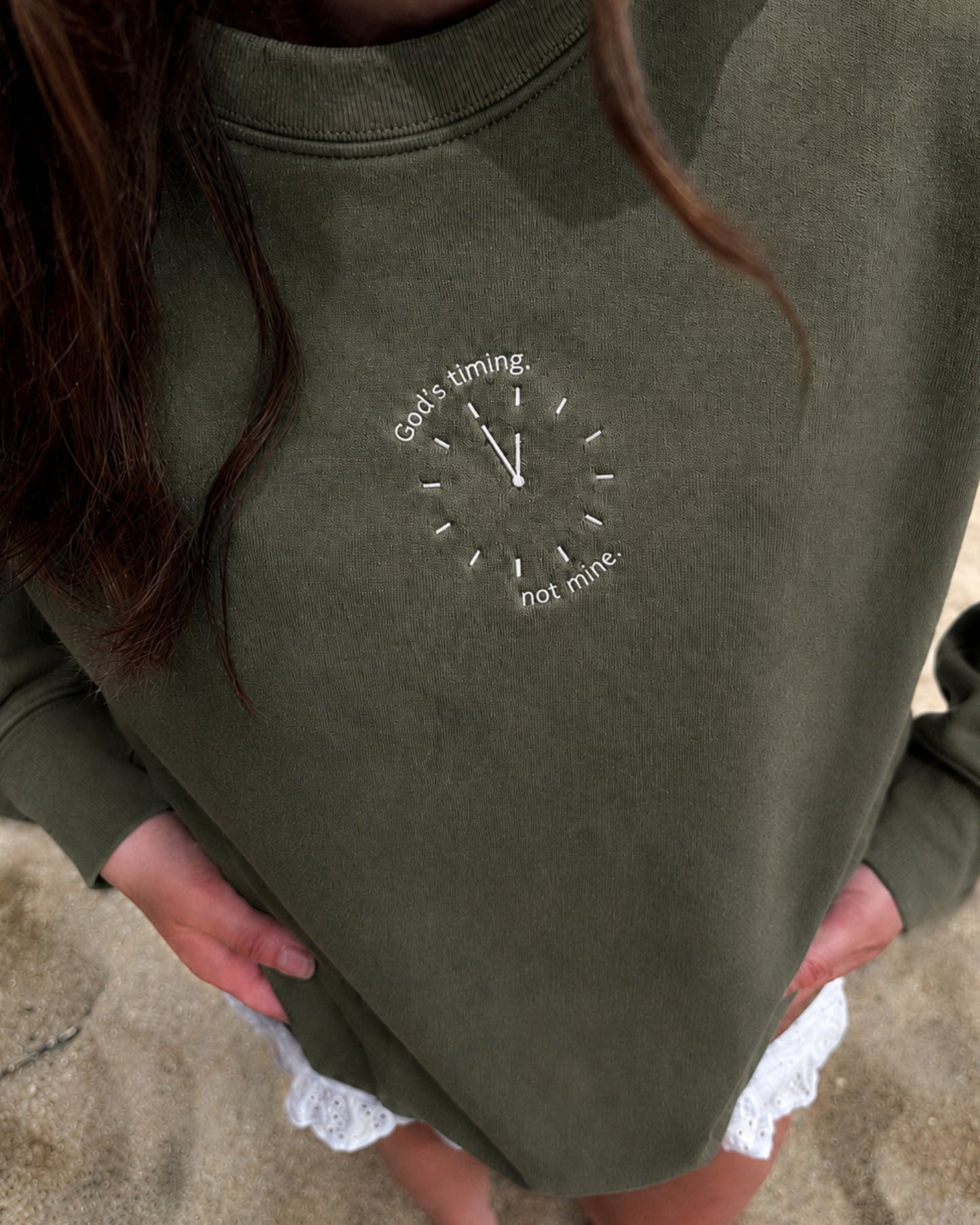 God's Timing Not Mine Embroidered Sweatshirt