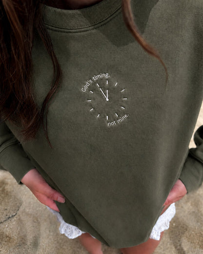 God's Timing Not Mine Embroidered Sweatshirt