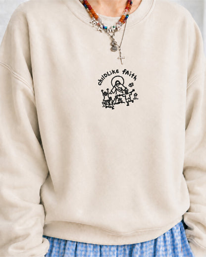 Childlike Faith Jesus Embroidered Sweatshirt