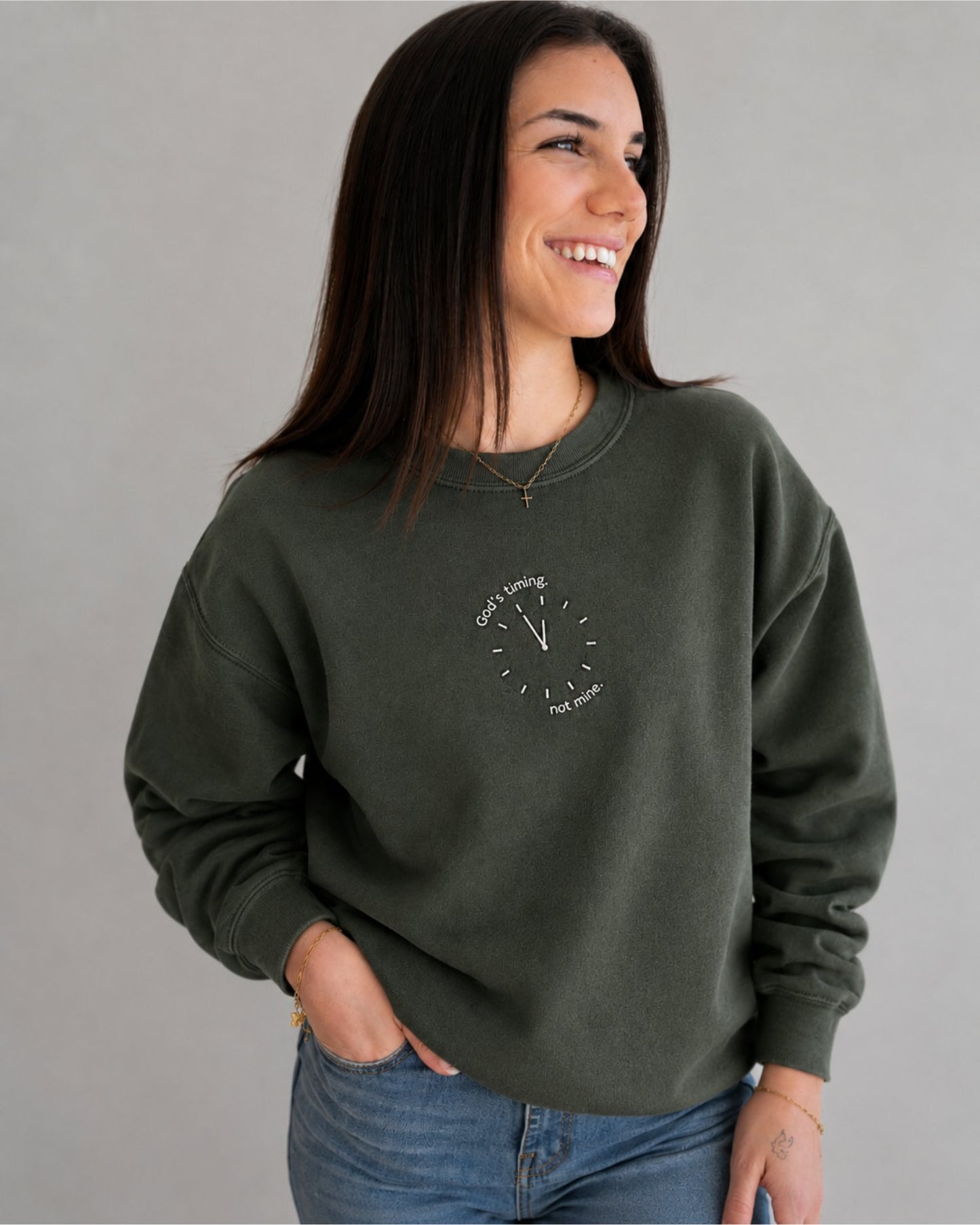 God's Timing Not Mine Embroidered Sweatshirt