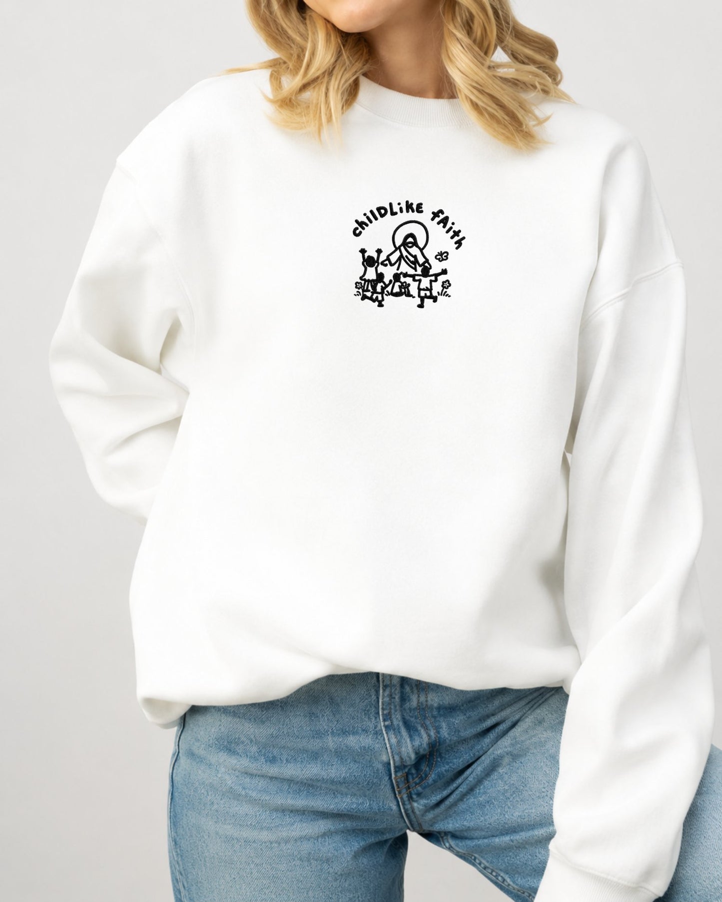 Childlike Faith Jesus Embroidered Sweatshirt