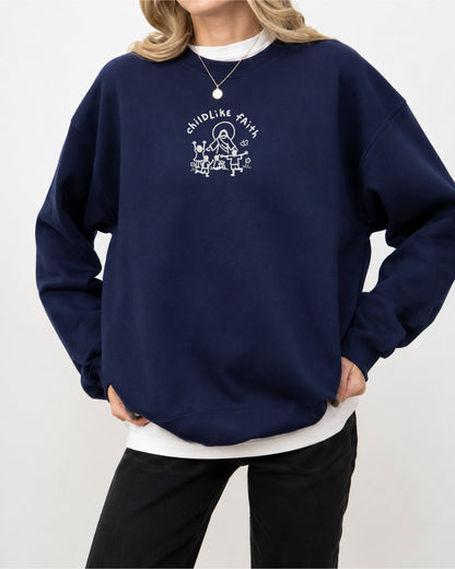 Childlike Faith Jesus Embroidered Sweatshirt