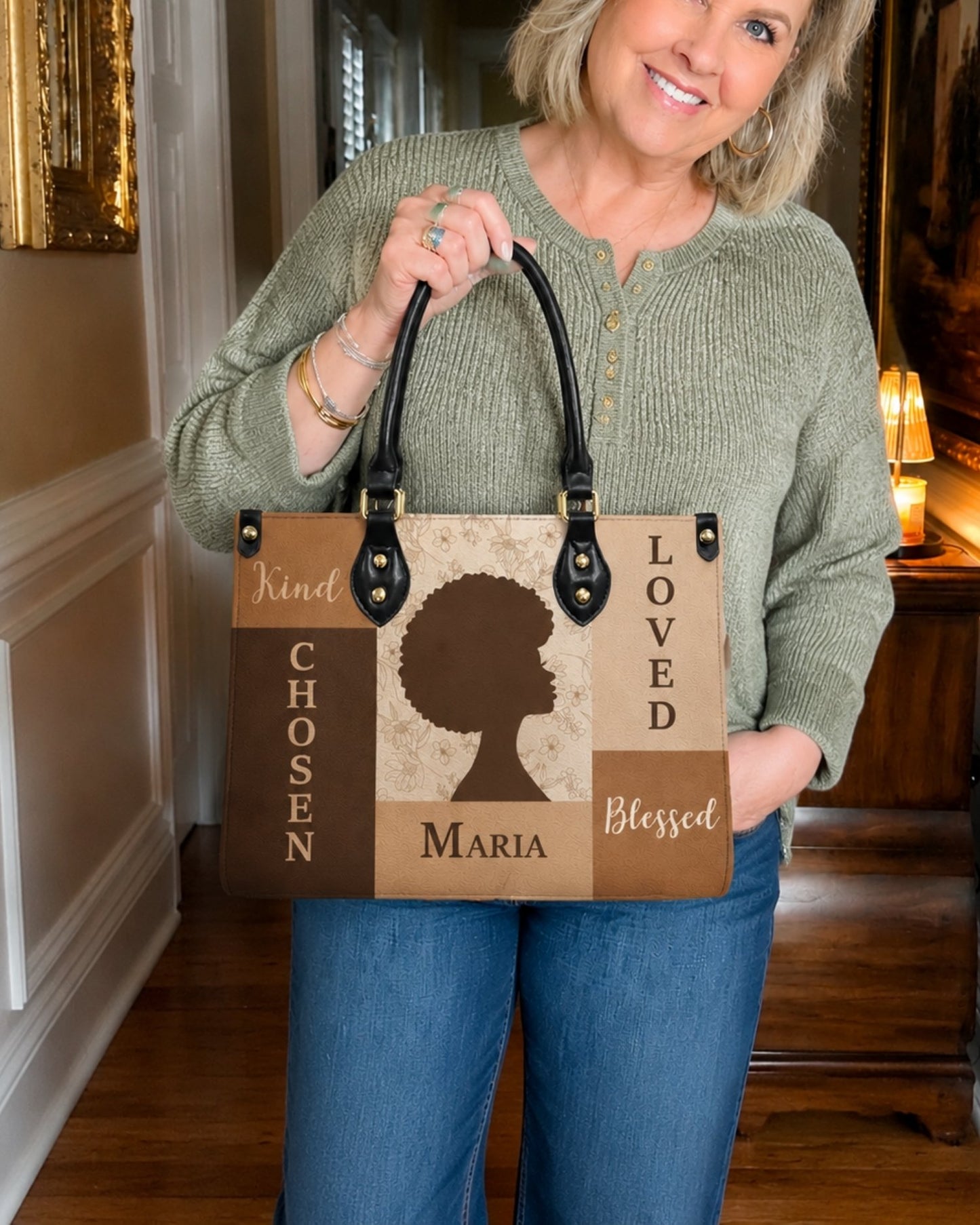 Personalized Chosen Loved Blessed Leather Handbag