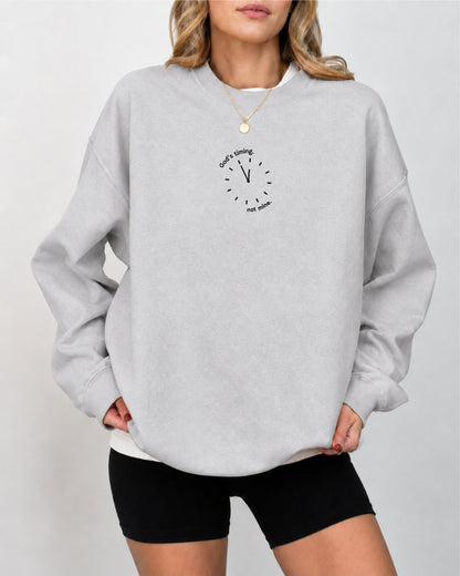 God's Timing Not Mine Embroidered Sweatshirt