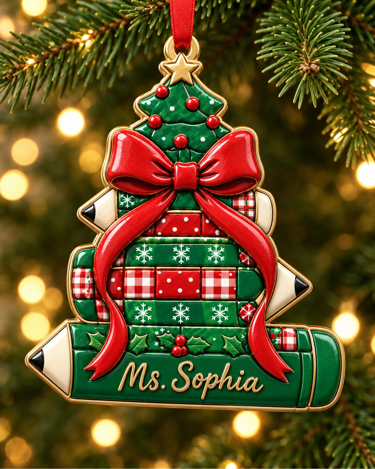 Christmas Pencil Tree 3D Relief Ornament — mockup 1