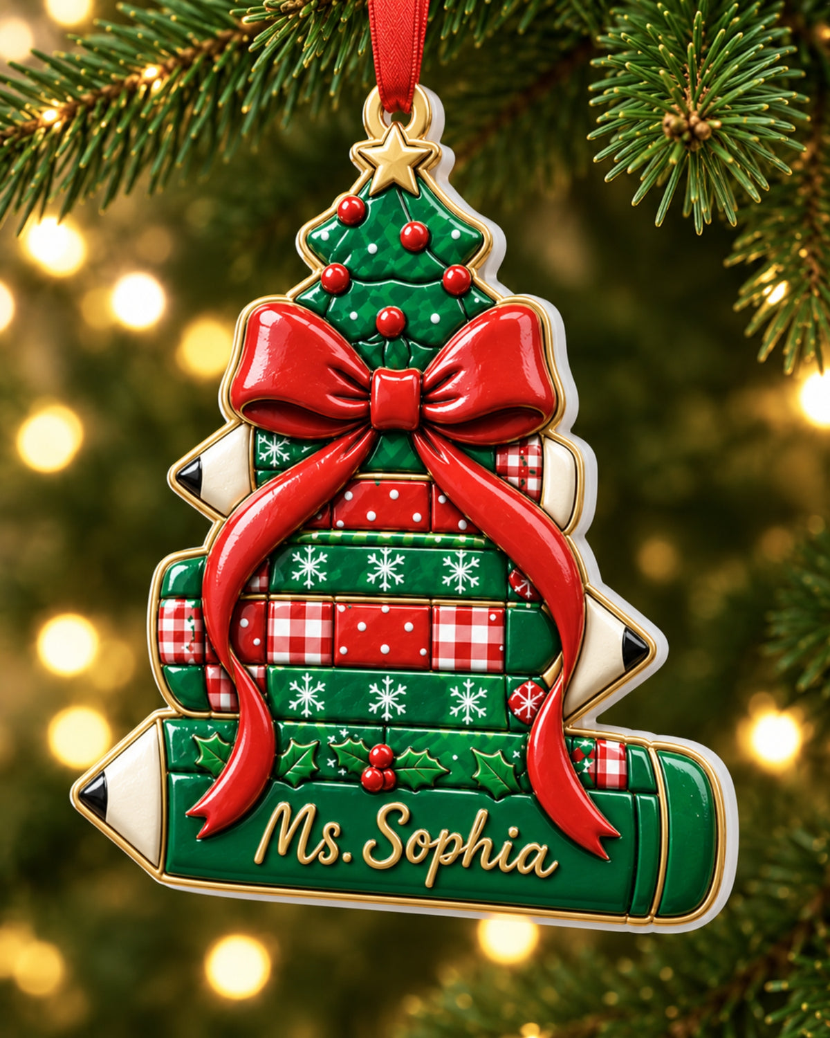 Christmas Pencil Tree 3D Relief Ornament — mockup 2