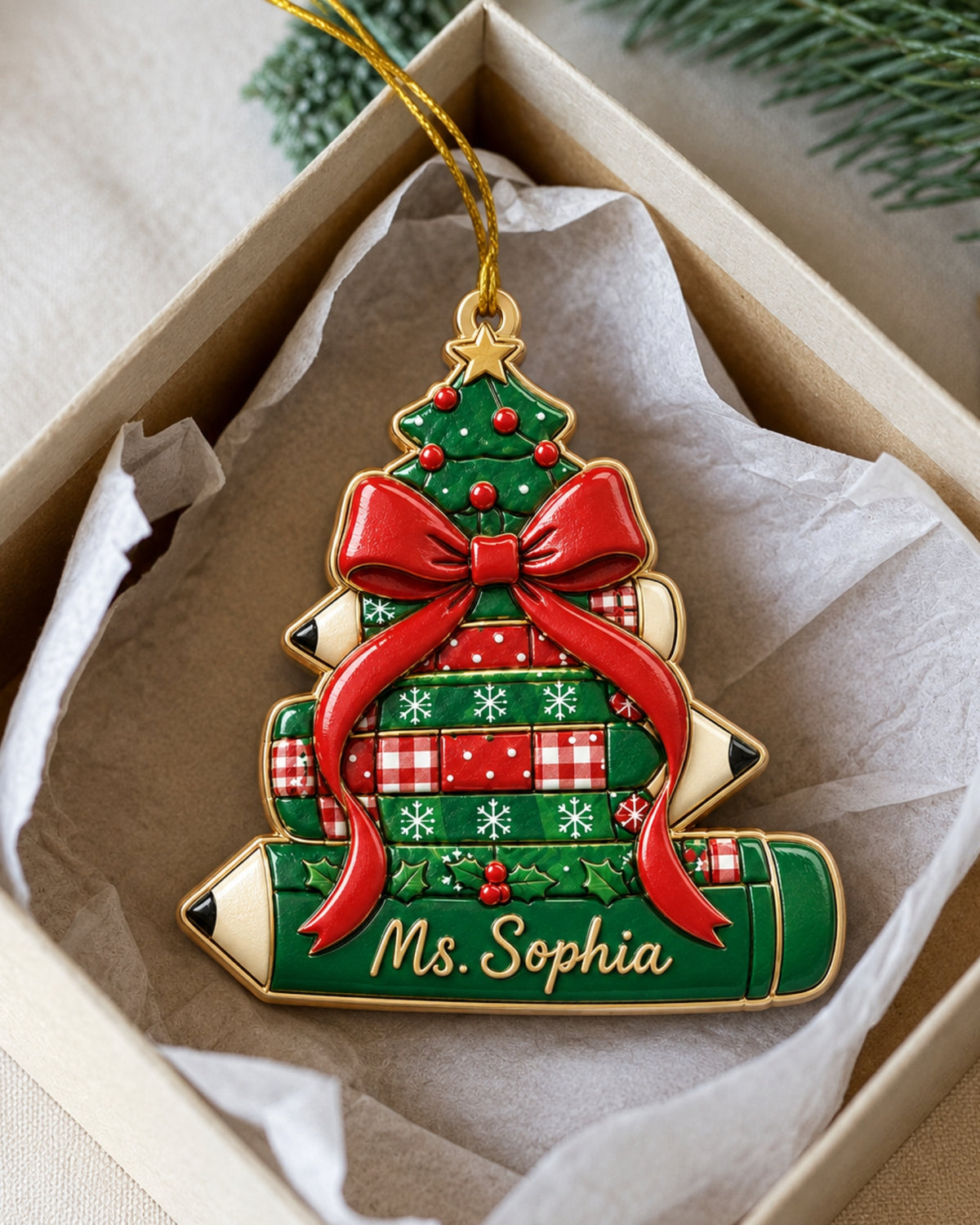 Christmas Pencil Tree 3D Relief Ornament — mockup 4