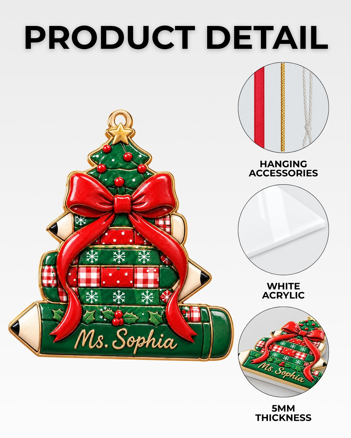 Christmas Pencil Tree 3D Relief Ornament — mockup 6