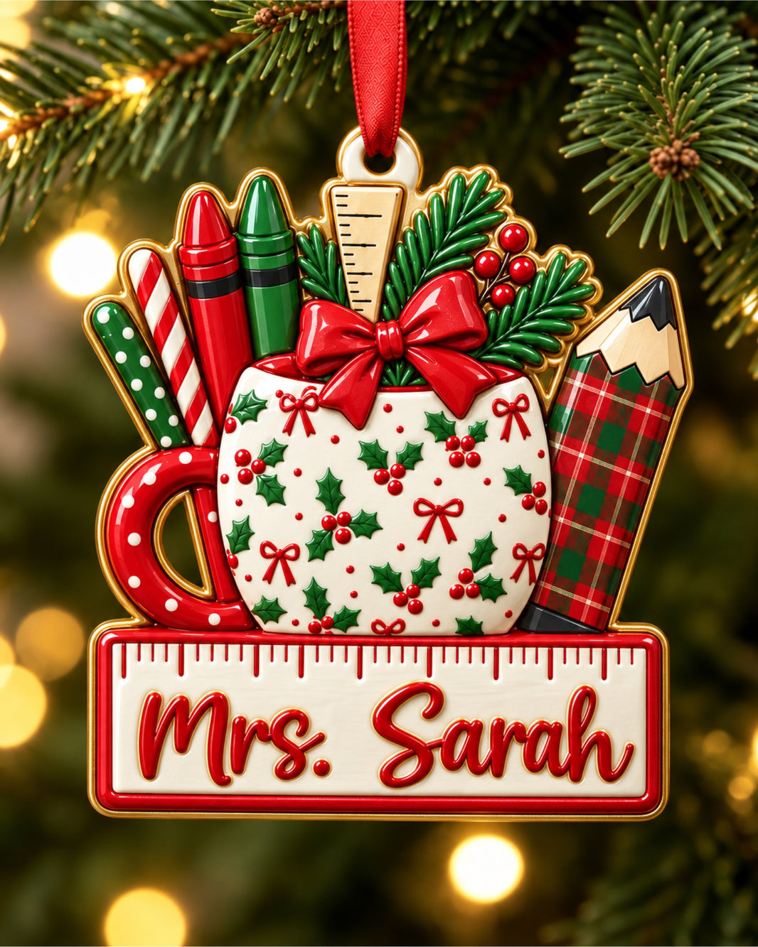 Christmas Teacher Classroom 3D Relief Ornament — mockup 1