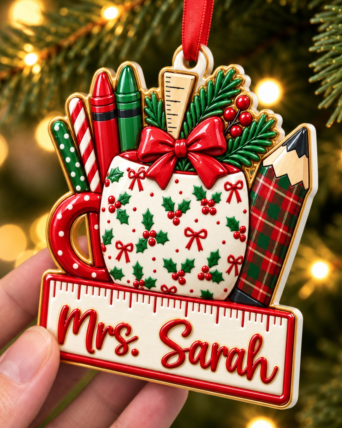 Christmas Teacher Classroom 3D Relief Ornament — mockup 2