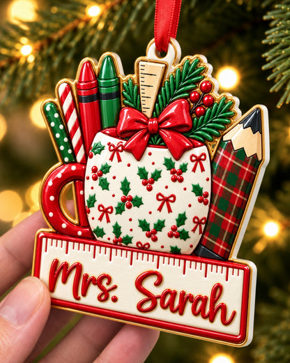 Christmas Teacher Classroom 3D Relief Ornament — mockup 2