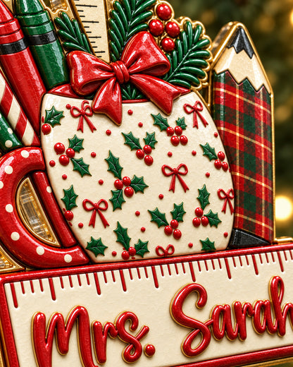 Christmas Teacher Classroom 3D Relief Ornament — mockup 3