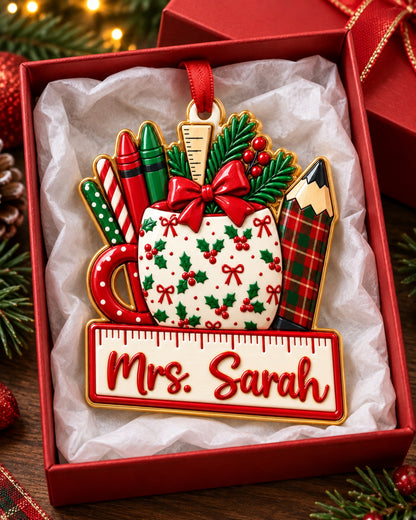 Christmas Teacher Classroom 3D Relief Ornament — mockup 4