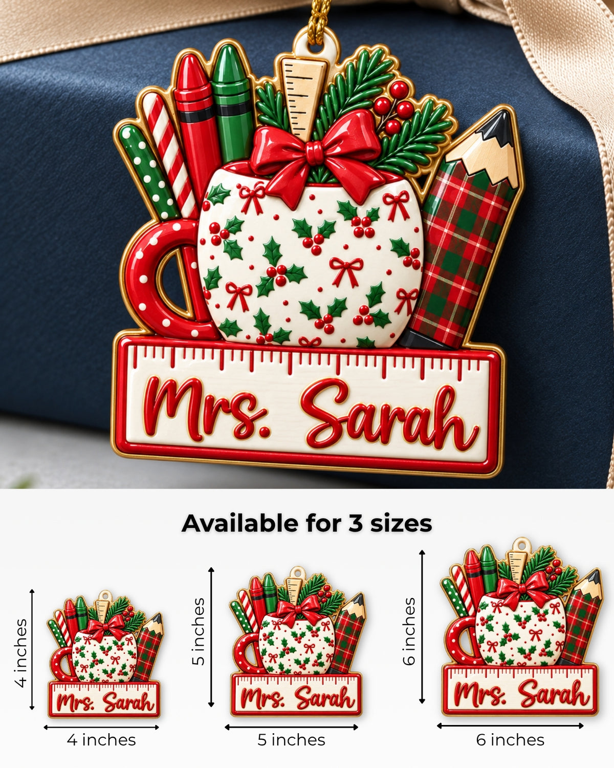 Christmas Teacher Classroom 3D Relief Ornament — mockup 5