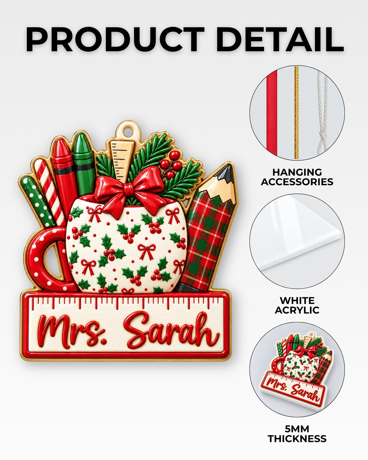 Christmas Teacher Classroom 3D Relief Ornament — mockup 6
