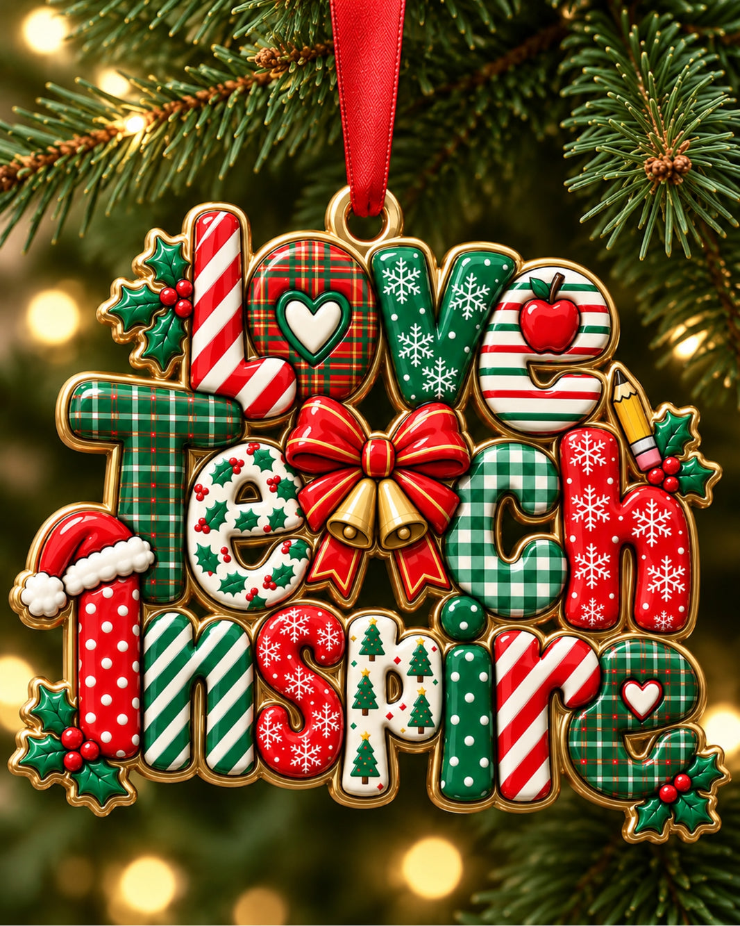 Love Teach Inspire Christmas 3D Relief Ornament — mockup 1