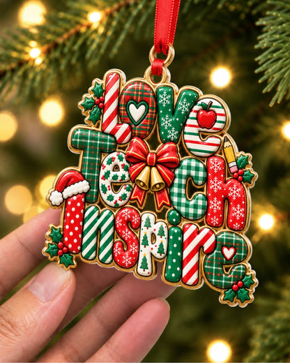 Love Teach Inspire Christmas 3D Relief Ornament — mockup 2