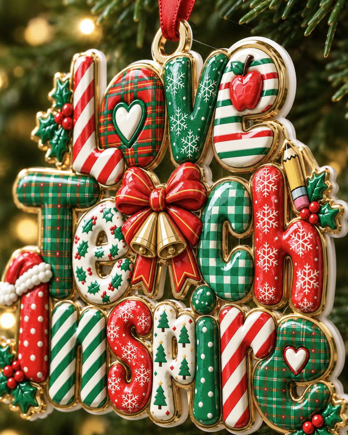 Love Teach Inspire Christmas 3D Relief Ornament — mockup 3