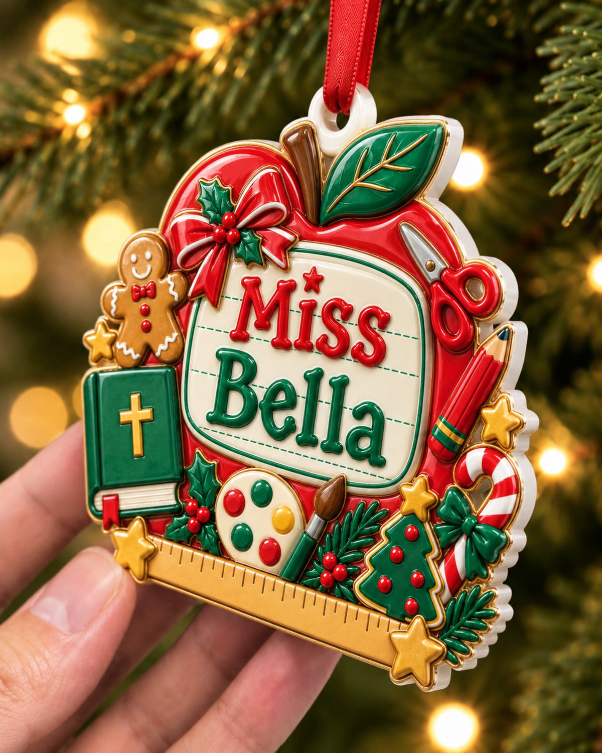 Christian Teacher Apple 3D Relief Ornament — mockup 2