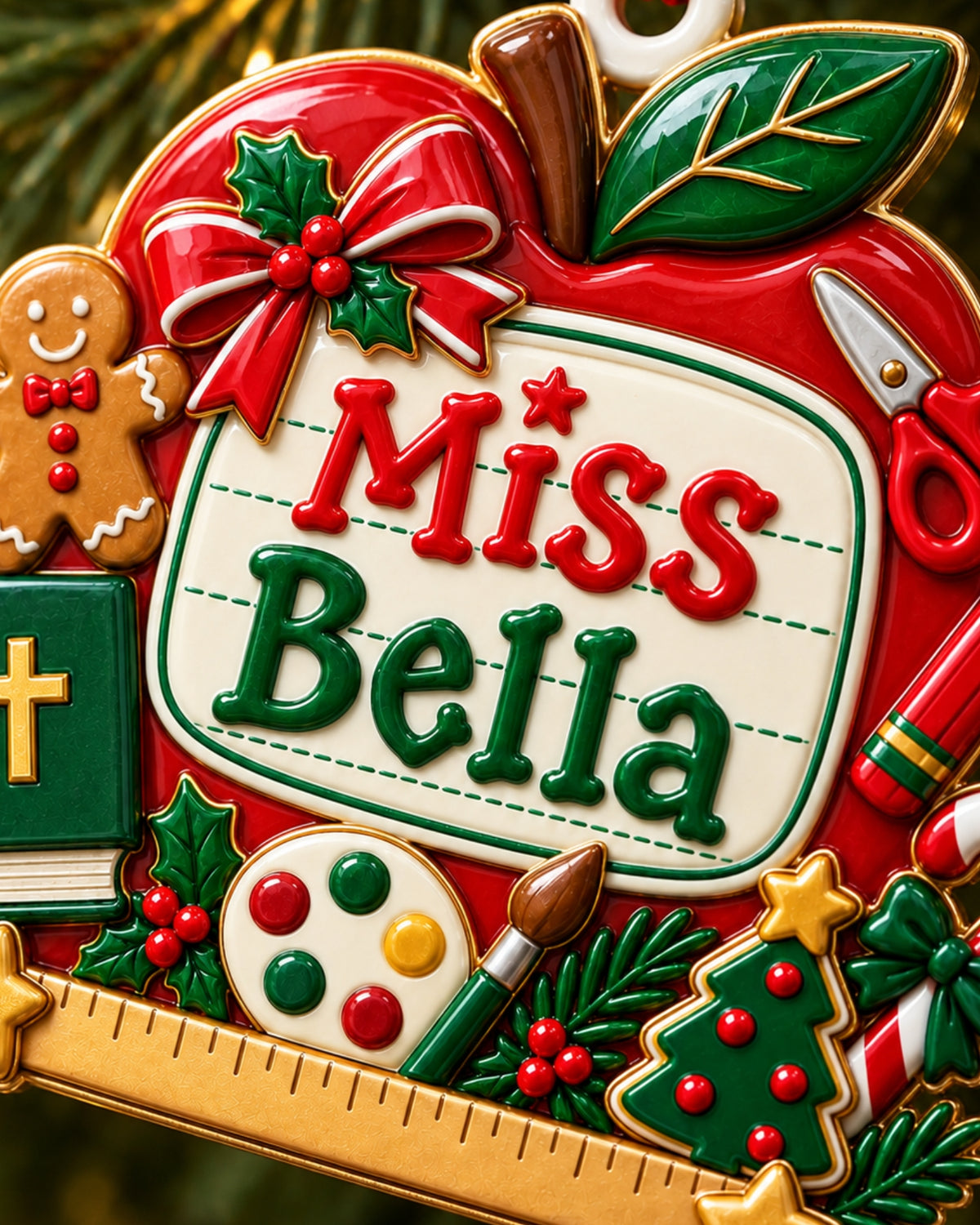 Christian Teacher Apple 3D Relief Ornament — mockup 3