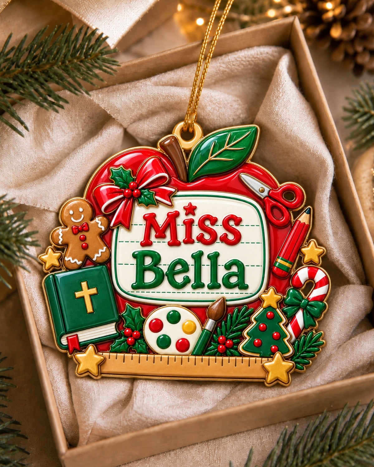 Christian Teacher Apple 3D Relief Ornament — mockup 4