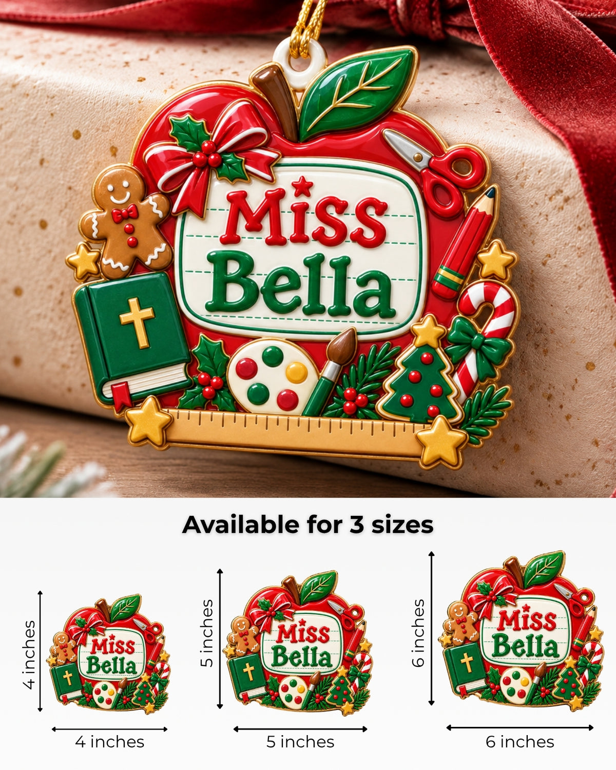 Christian Teacher Apple 3D Relief Ornament — mockup 5