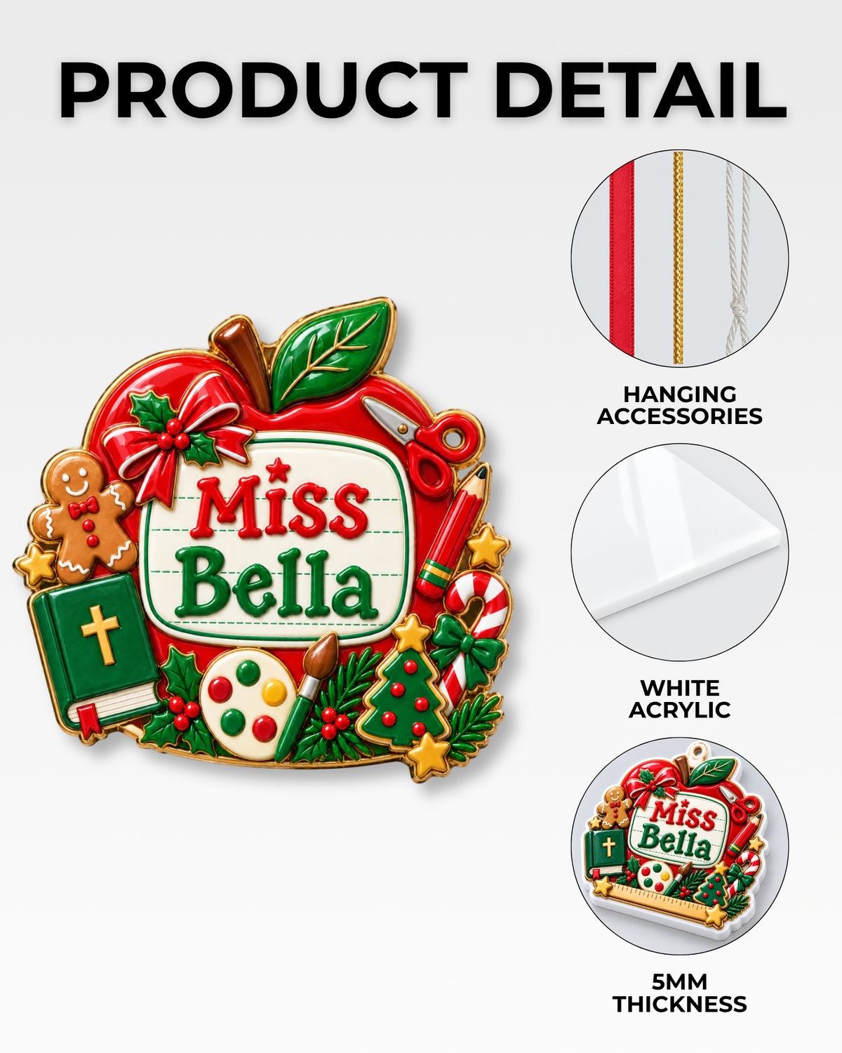 Christian Teacher Apple 3D Relief Ornament — mockup 6