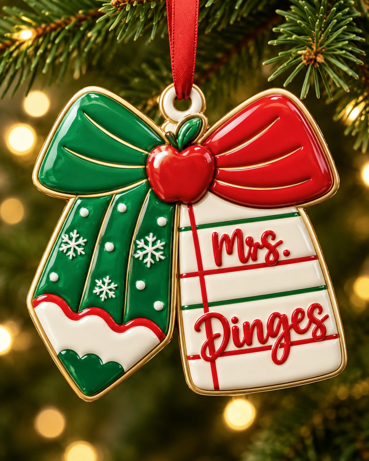Christmas Pencil Teacher 3D Relief Ornament — mockup 1