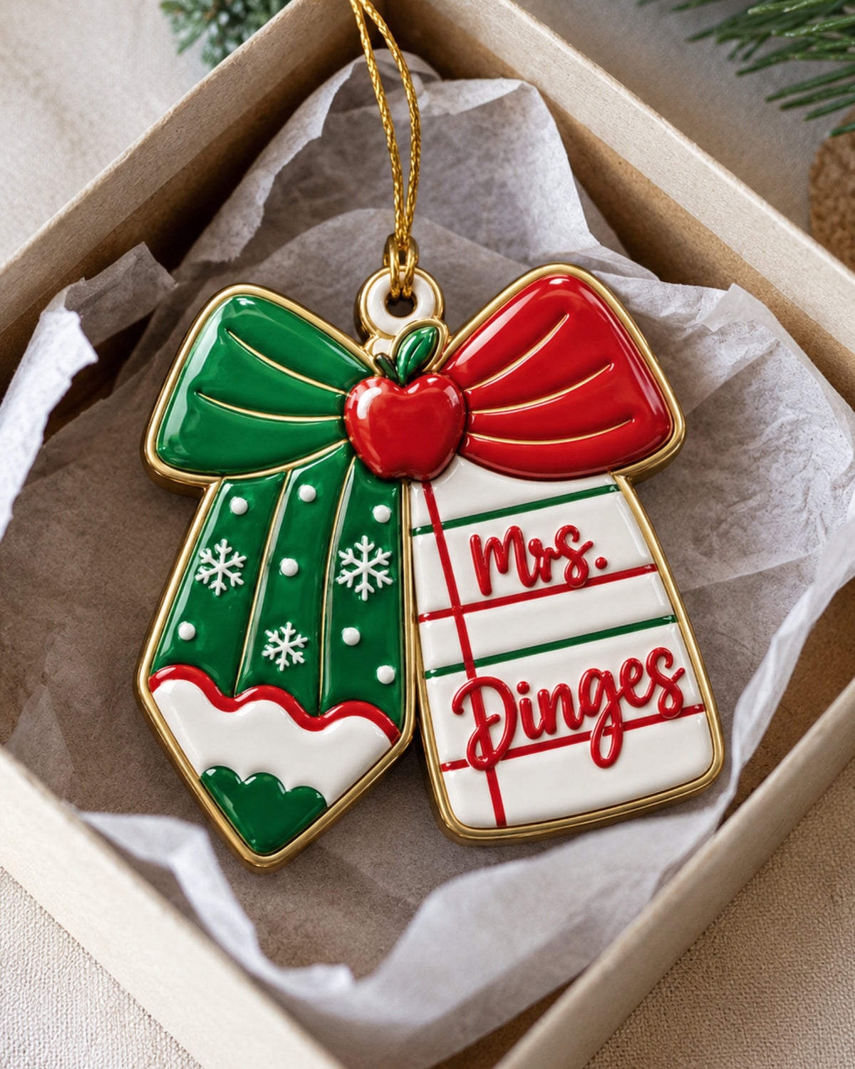 Christmas Pencil Teacher 3D Relief Ornament — mockup 4