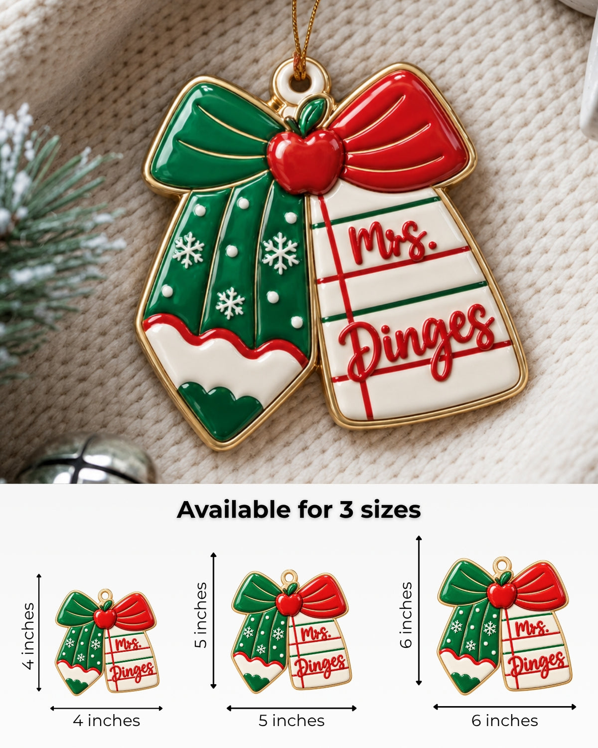 Christmas Pencil Teacher 3D Relief Ornament — mockup 5