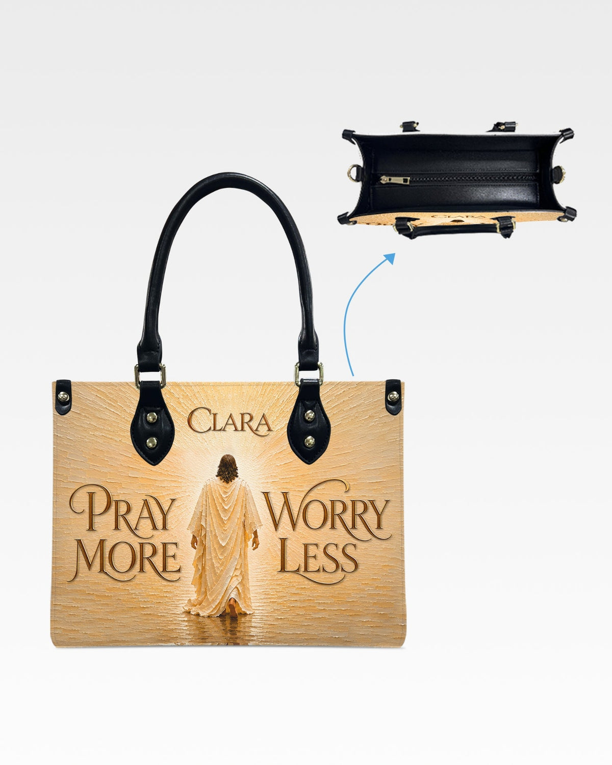 Pray More Worry Less Jesus Leather Handbag