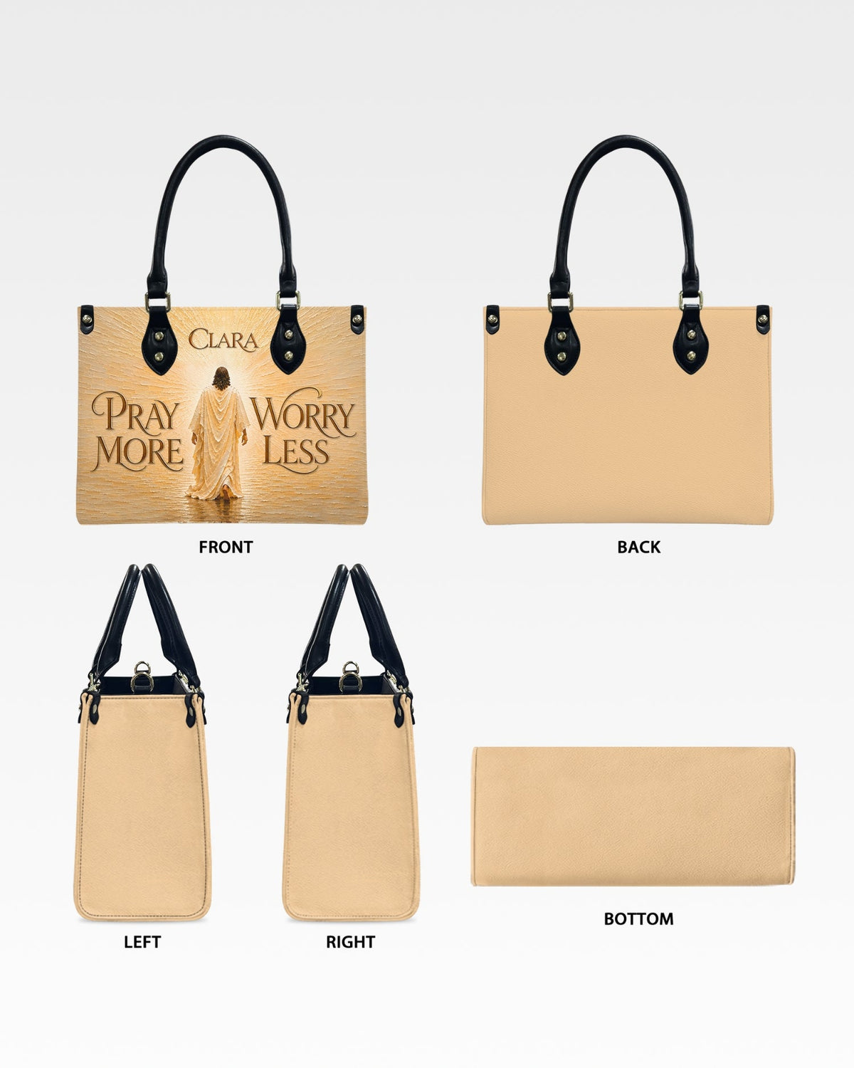 Pray More Worry Less Jesus Leather Handbag