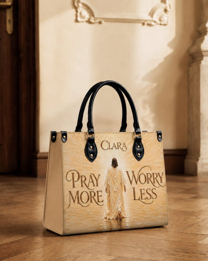 Pray More Worry Less Jesus Leather Handbag