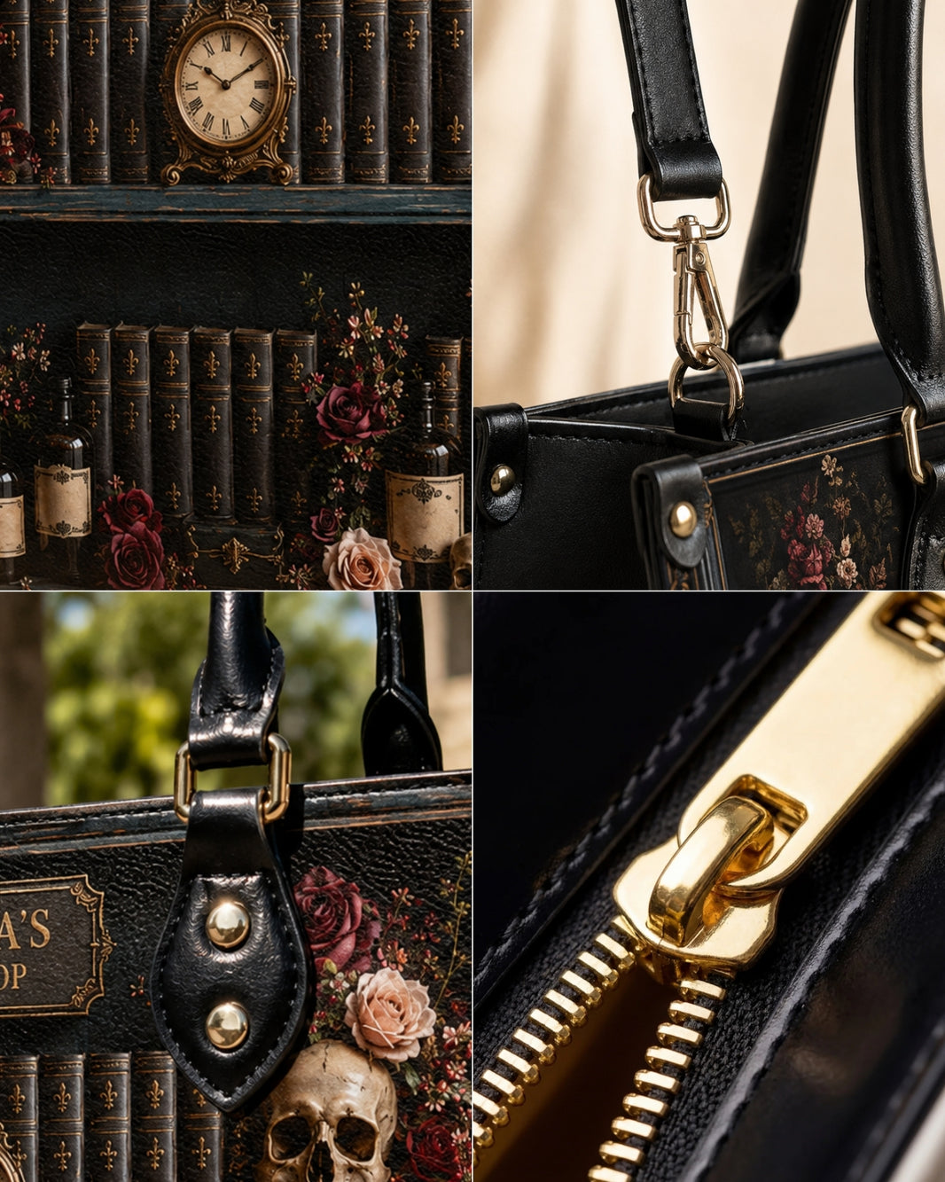 Dark Academia Skull Leather Handbag