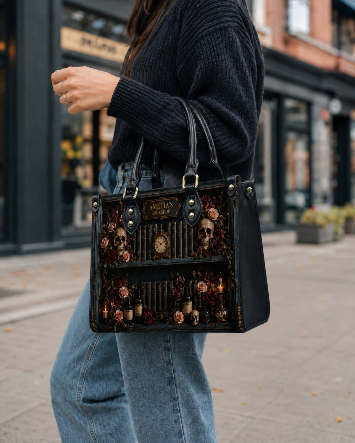 Dark Academia Skull Leather Handbag
