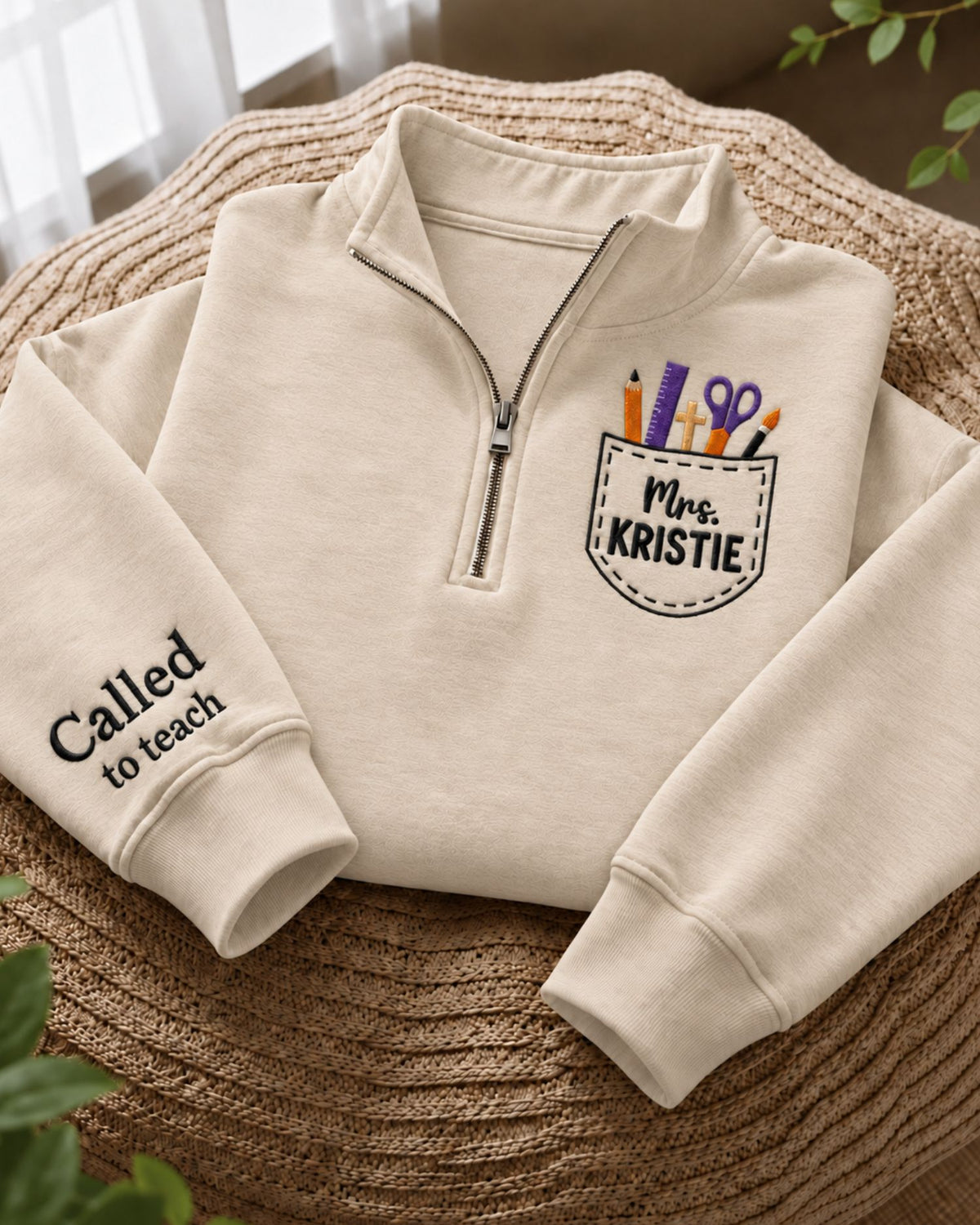 Called to Teach Personalized Halloween Quarter Zip Sweatshirt — mockup 3