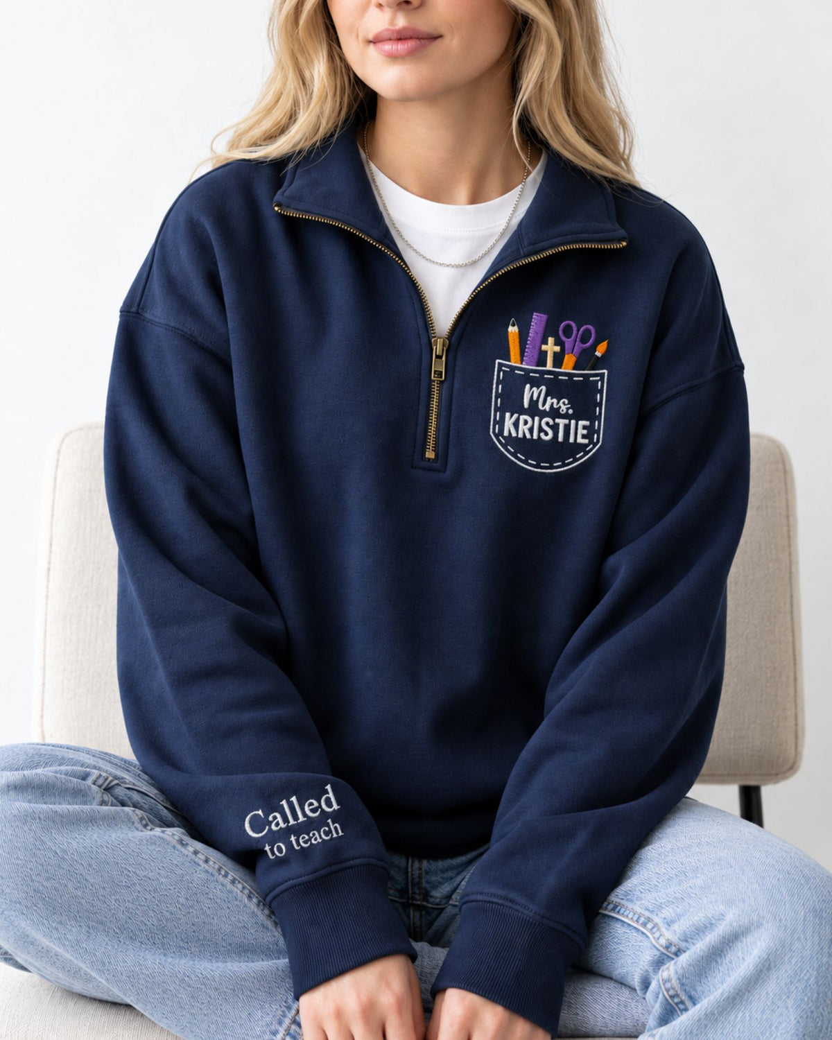 Called to Teach Personalized Halloween Quarter Zip Sweatshirt — mockup 5
