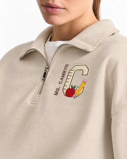 Personalized Teacher Initial and Name Quarter Zip Sweatshirt — mockup 1