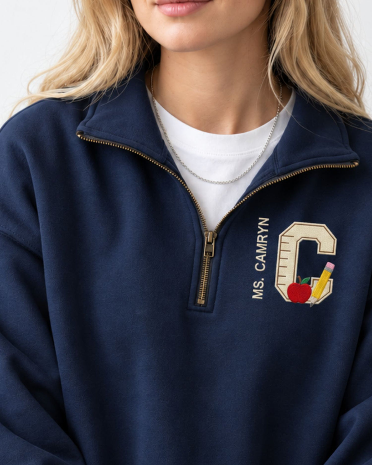 Personalized Teacher Initial and Name Quarter Zip Sweatshirt — mockup 3