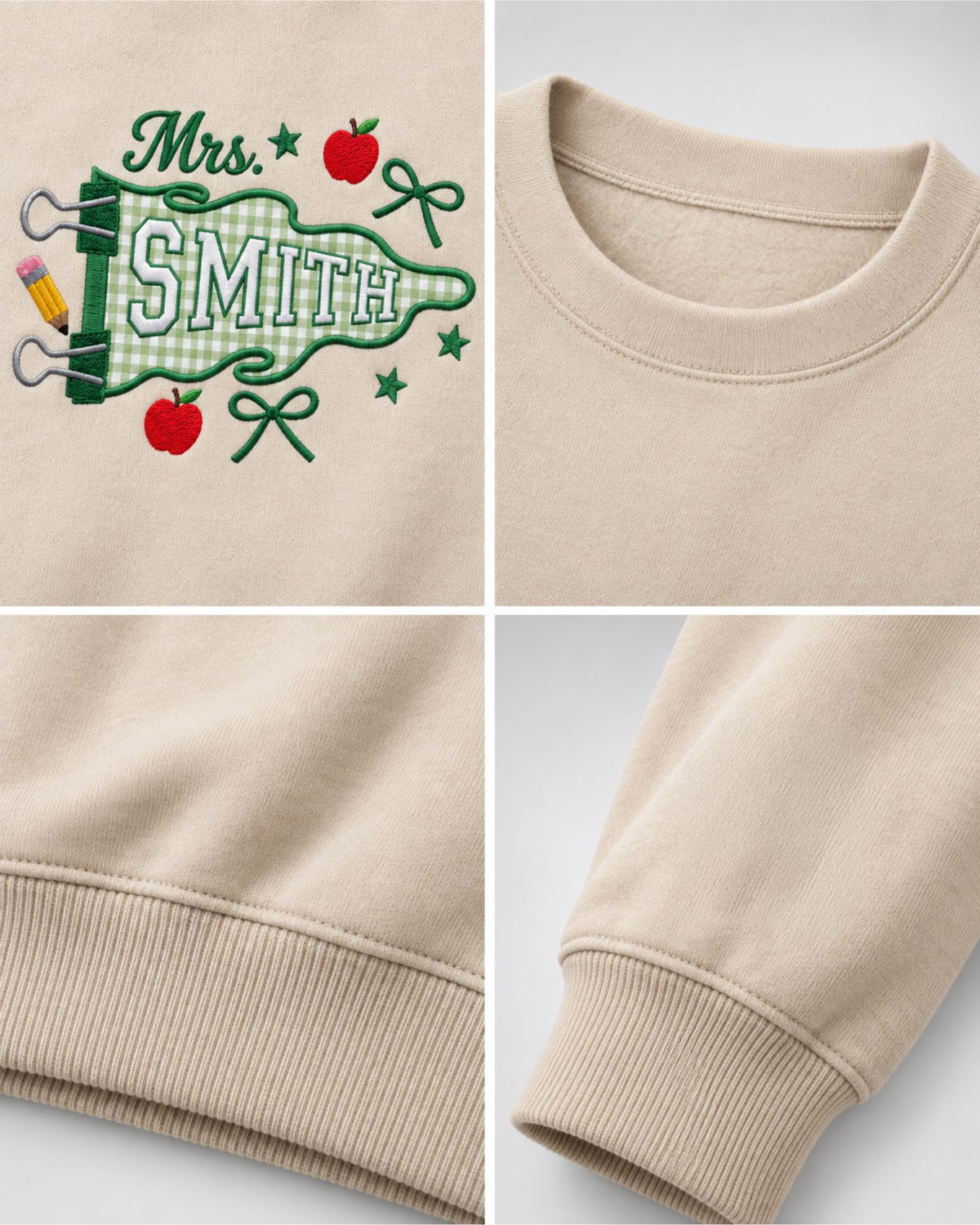 Custom Teacher Name Pennant Patchwork Embroidered Sweatshirt — mockup 2