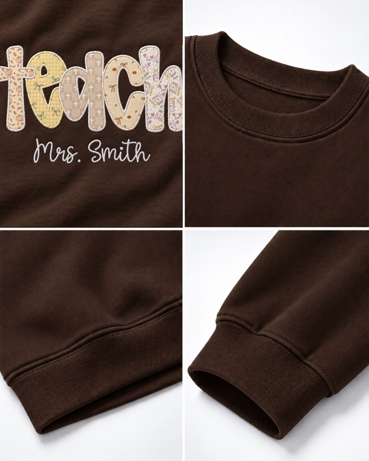 Personalized Teach Patchwork Embroidered Sweatshirt — mockup 2