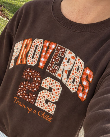 Proverbs 22 Train Up A Child Patchwork Embroidered Sweatshirt — mockup 1