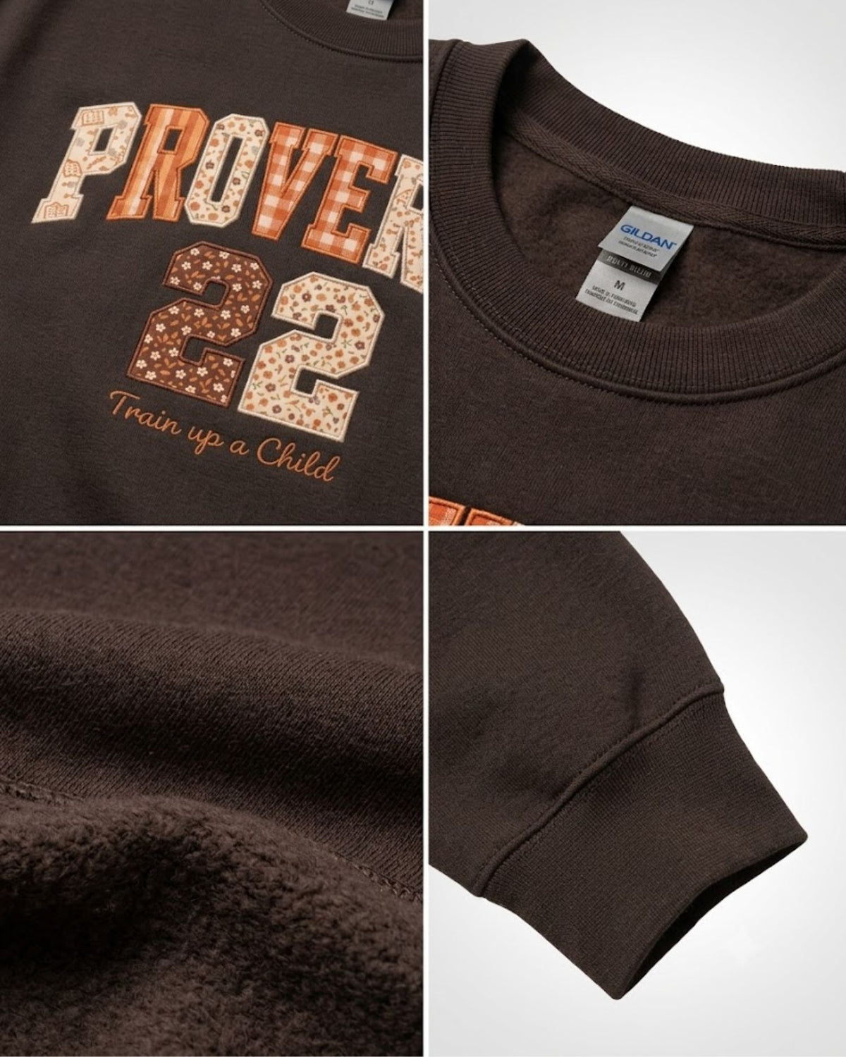 Proverbs 22 Train Up A Child Patchwork Embroidered Sweatshirt — mockup 2