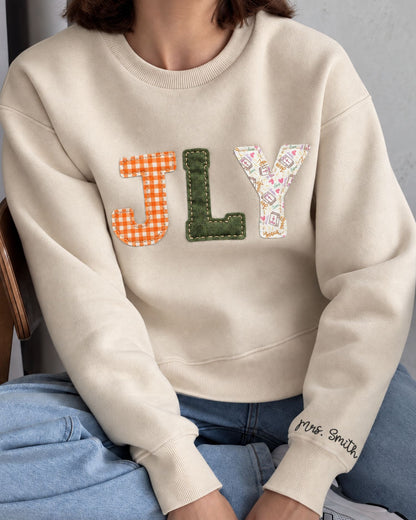 Personalized JLY Patchwork Embroidered Sweatshirt — mockup 4