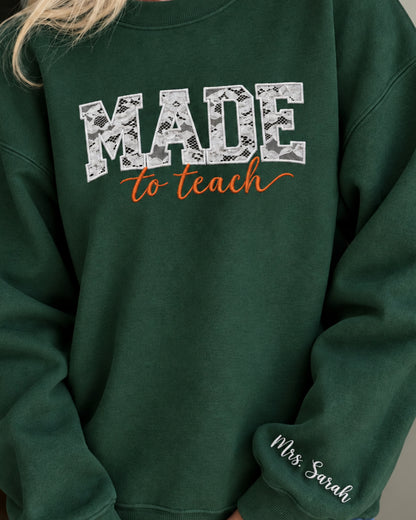 Personalized Made To Teach Lace Applique Embroidered Sweatshirt — mockup 3