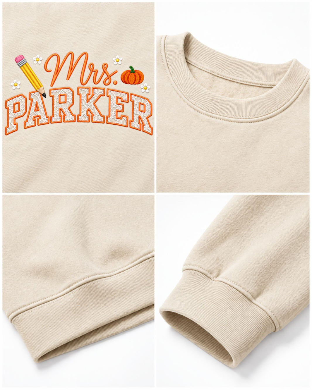 Personalized Teacher Name Lace Applique Embroidered Sweatshirt — mockup 2