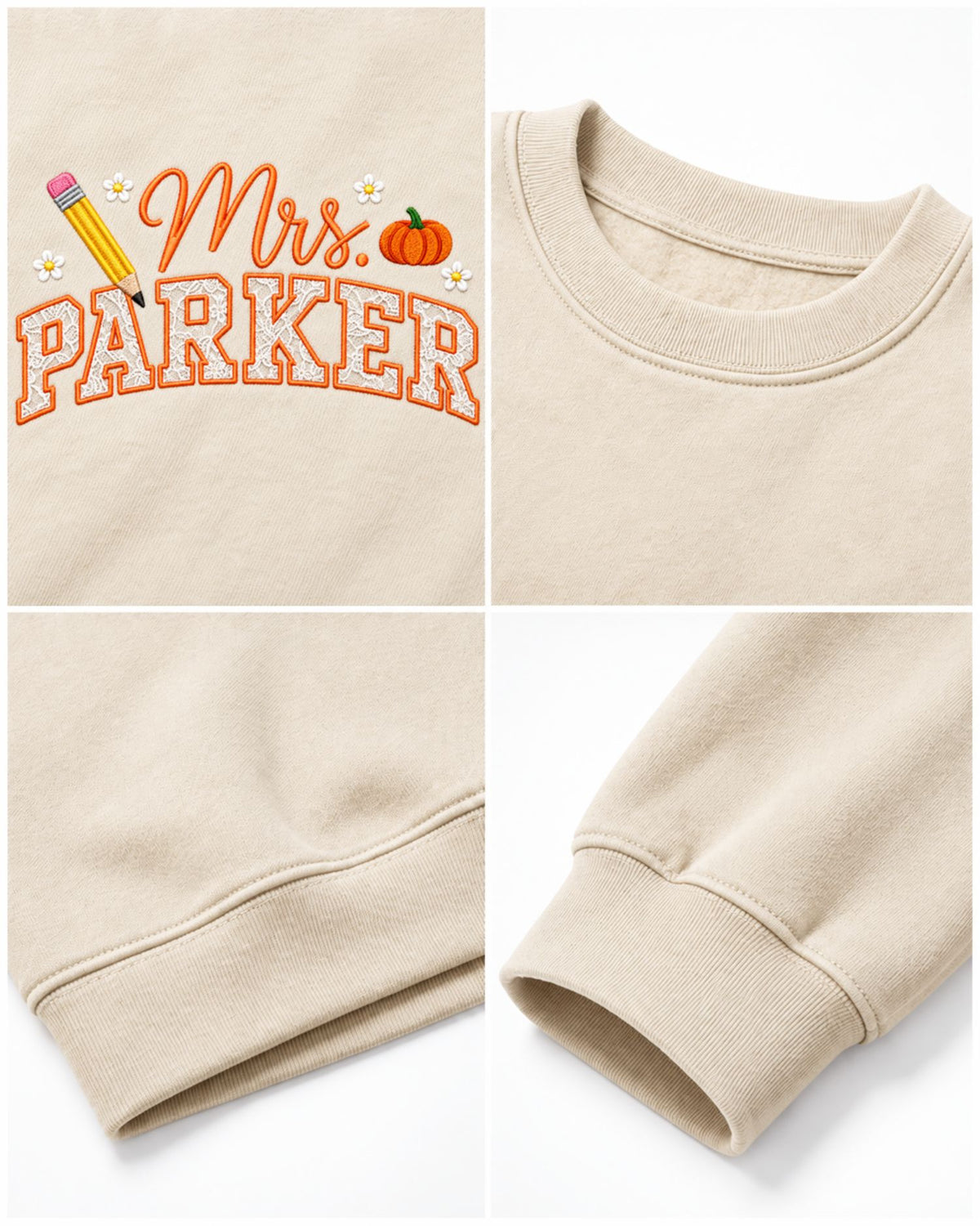 Personalized Teacher Name Lace Applique Embroidered Sweatshirt — mockup 2