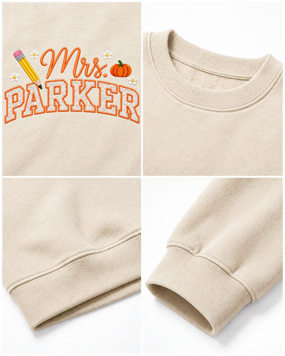 Personalized Teacher Name Lace Applique Embroidered Sweatshirt — mockup 2