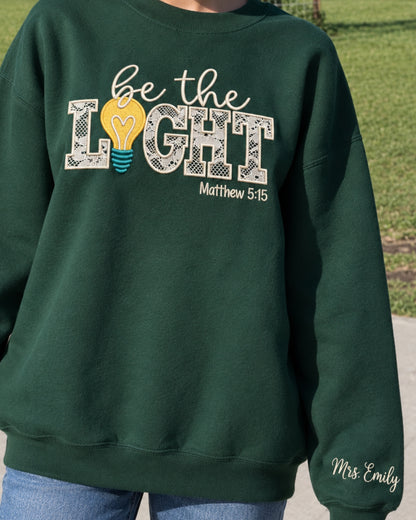 Personalized Be The Light Lace Embroidered Sweatshirt — mockup 1