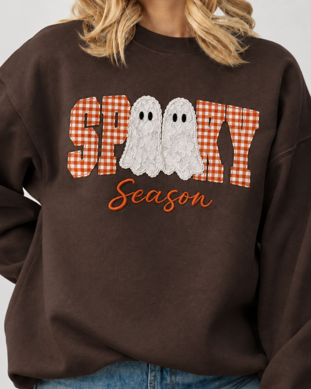 Spooky Season Lace Patchwork Applique Sweatshirt — mockup 1